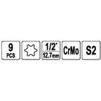 1/2" Dr. Bit triecienuzgaļu komplekts (TORX) 9 gab.