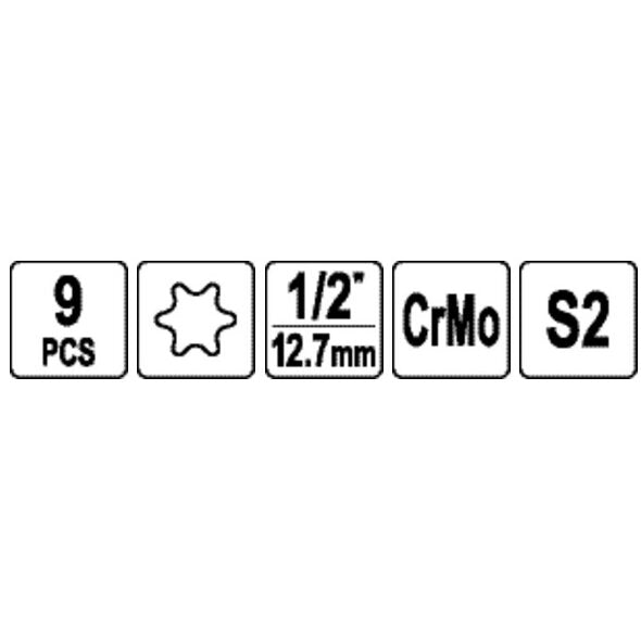 1/2" Dr. Bit triecienuzgaļu komplekts (TORX) 9 gab.