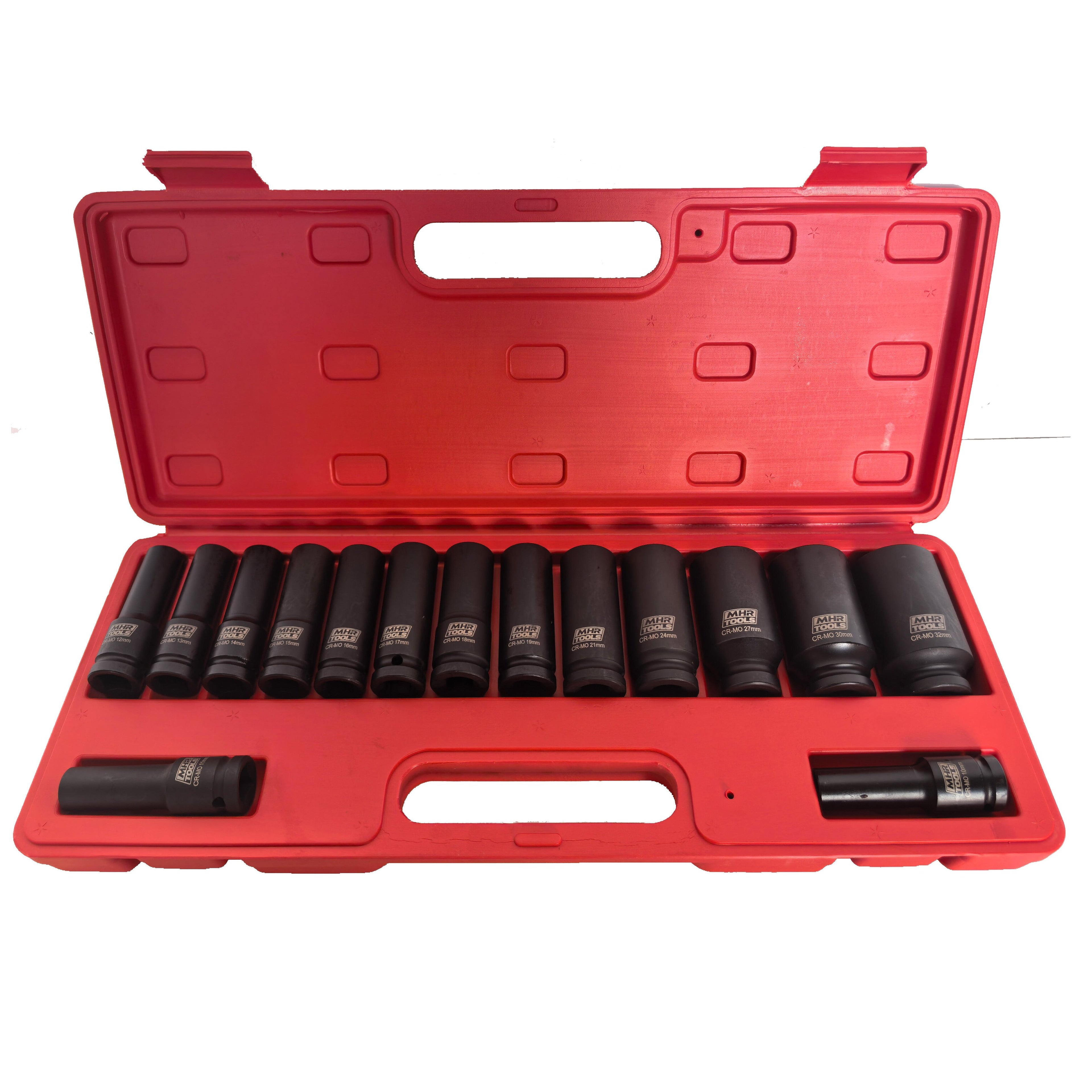 1/2" dziļo triecienuzgriežņu komplekts 15 gab. (10-32 mm) 12 punktu