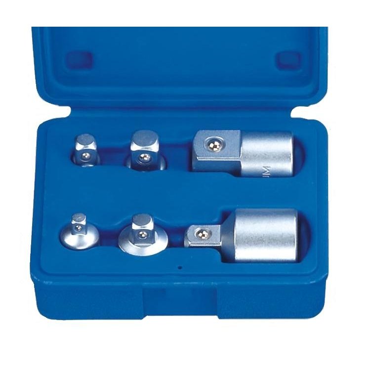6 gab. adapteru komplekts, 1/4" + 3/8" + 1/2" + 3/4" uzgriežņu atslēgas.
