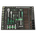 1/4" + 3/8" + 1/2" Dr. Socket uzgaļu komplekts, 122 gab. ar paplāti