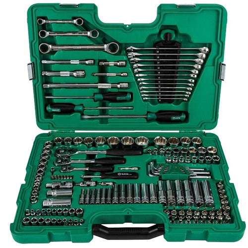 1/4" + 3/8" + 1/2" uzgriežņu atslēgu komplekts, 150 gab. (SAE un metriskās)