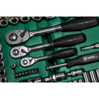 1/4" + 3/8" + 1/2" uzgriežņu atslēgu komplekts, 150 gab. (SAE un metriskās)