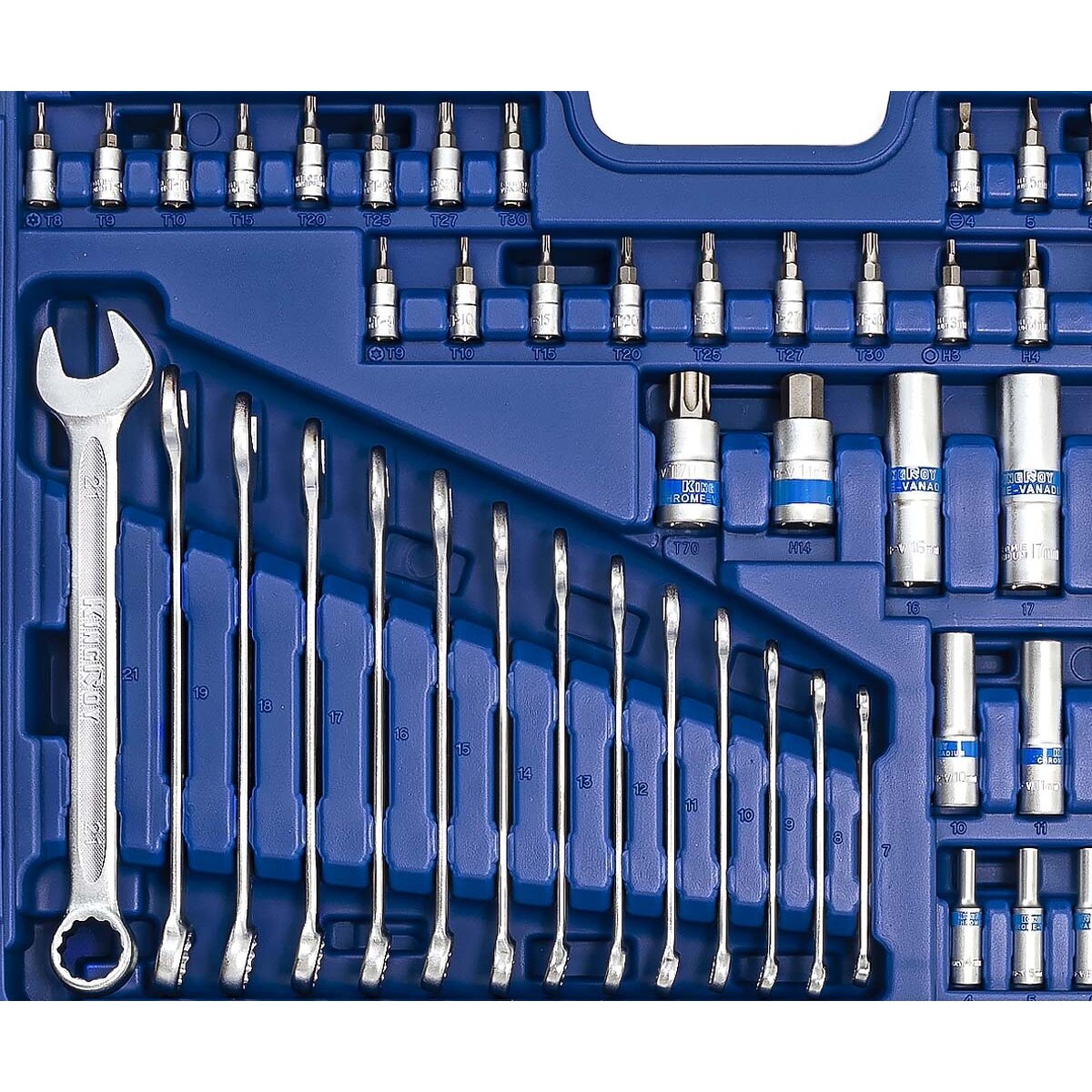 1/4" + 3/8" + 1/2" uzgriežņu atslēgu komplekts, 218 gab.