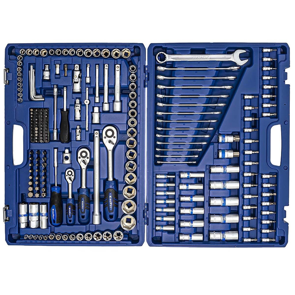 1/4" + 3/8" + 1/2" uzgriežņu atslēgu komplekts, 218 gab.