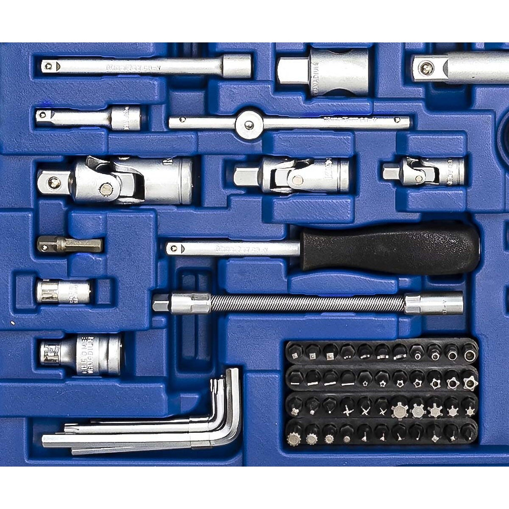 1/4" + 3/8" + 1/2" uzgriežņu atslēgu komplekts, 218 gab.