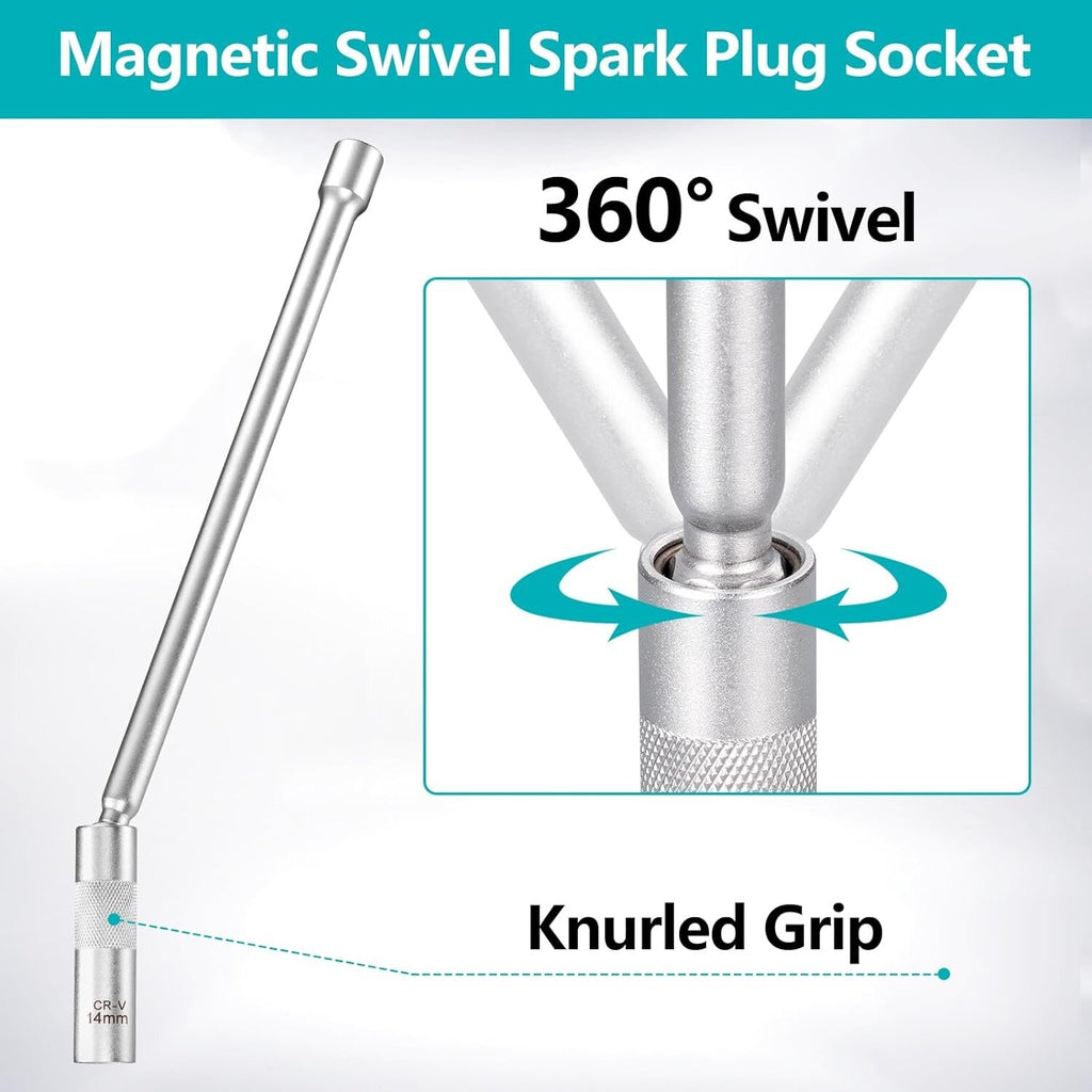 3/8" Dr. Universāla aizdedzes sveču uzgalis ar garu sniedzamību 14 mm 12 punktu ar magnētu