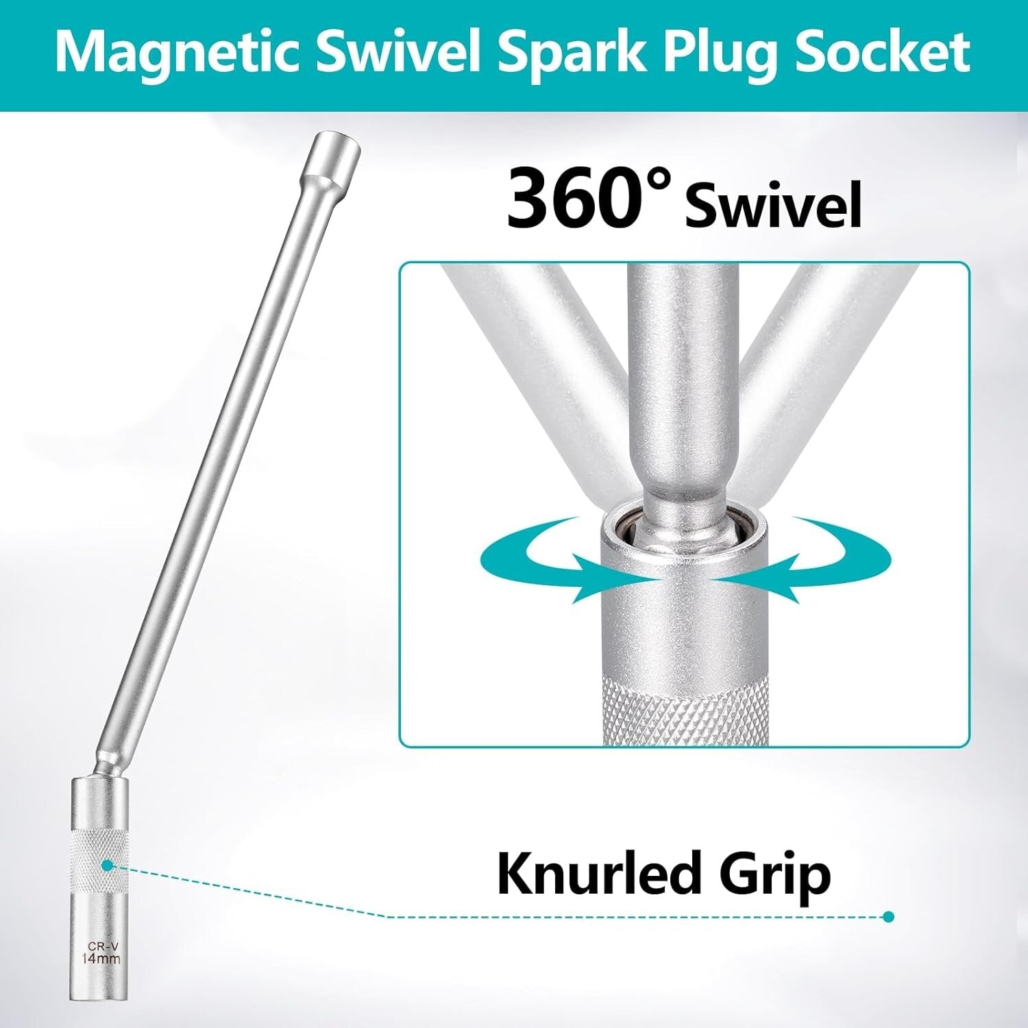 3/8" Dr. Universāla aizdedzes sveču uzgalis ar garu sniedzamību 14 mm 12 punktu ar magnētu