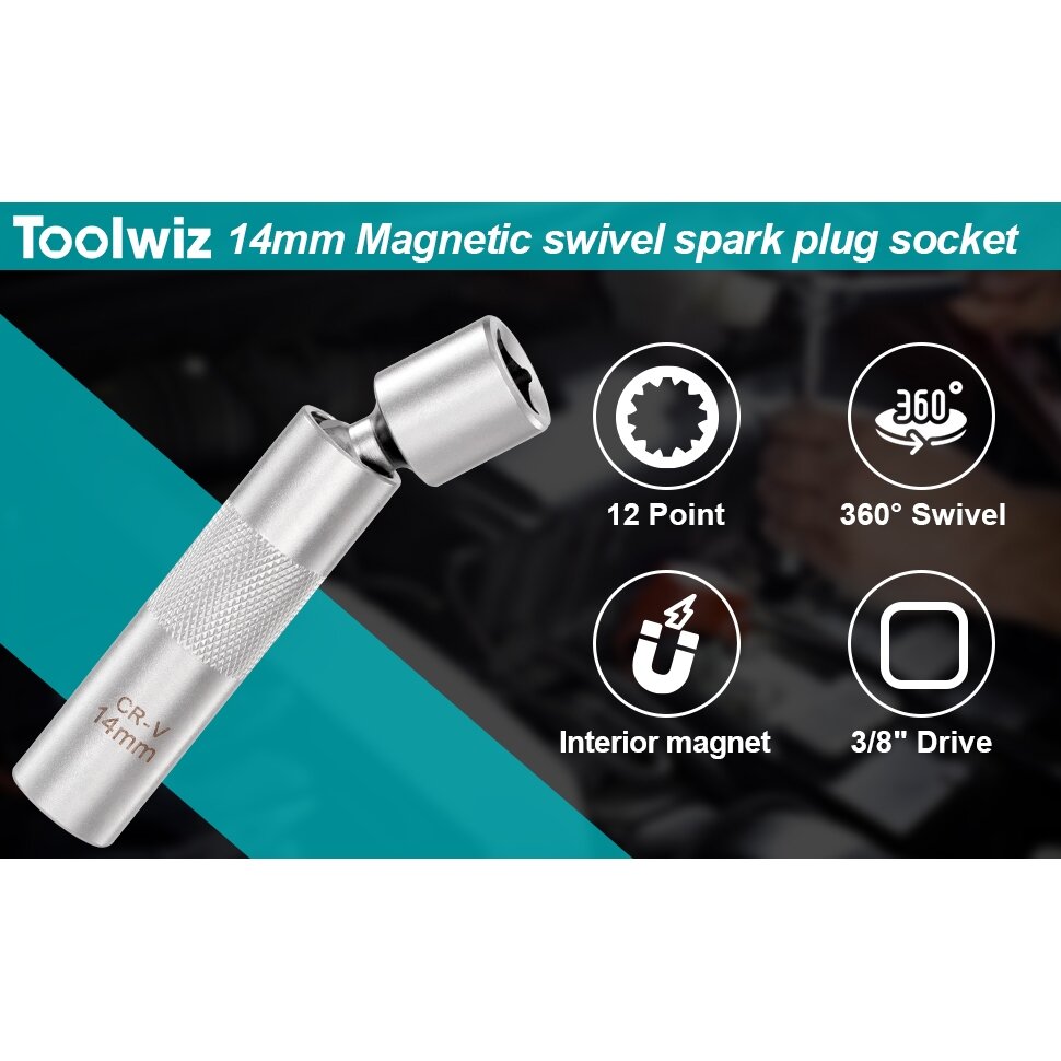3/8" Dr. Universāla aizdedzes sveču uzgalis 14 mm 12 punktu ar magnētu