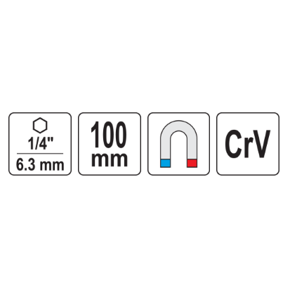 1/4" Dr. pagriežamais adapteris 100 mm uzgaļiem