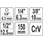 1/4" + 3/8" + 1/2" Dr. Urbja uzgaļu garo adapteru komplekts, 3 gab.