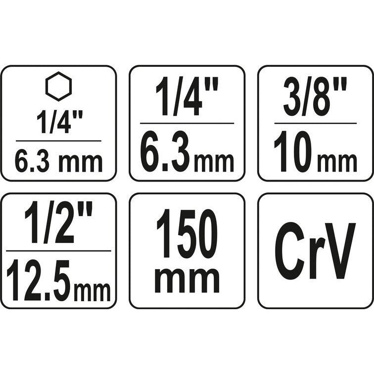 1/4" + 3/8" + 1/2" Dr. Urbja uzgaļu garo adapteru komplekts, 3 gab.