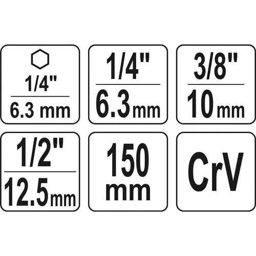 1/4" + 3/8" + 1/2" Dr. Urbja uzgaļu garo adapteru komplekts, 3 gab.