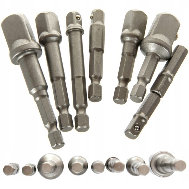 1/4" + 3/8" + 1/2" Dr. Drill uzgaļu adapteru komplekts, 8 gab.