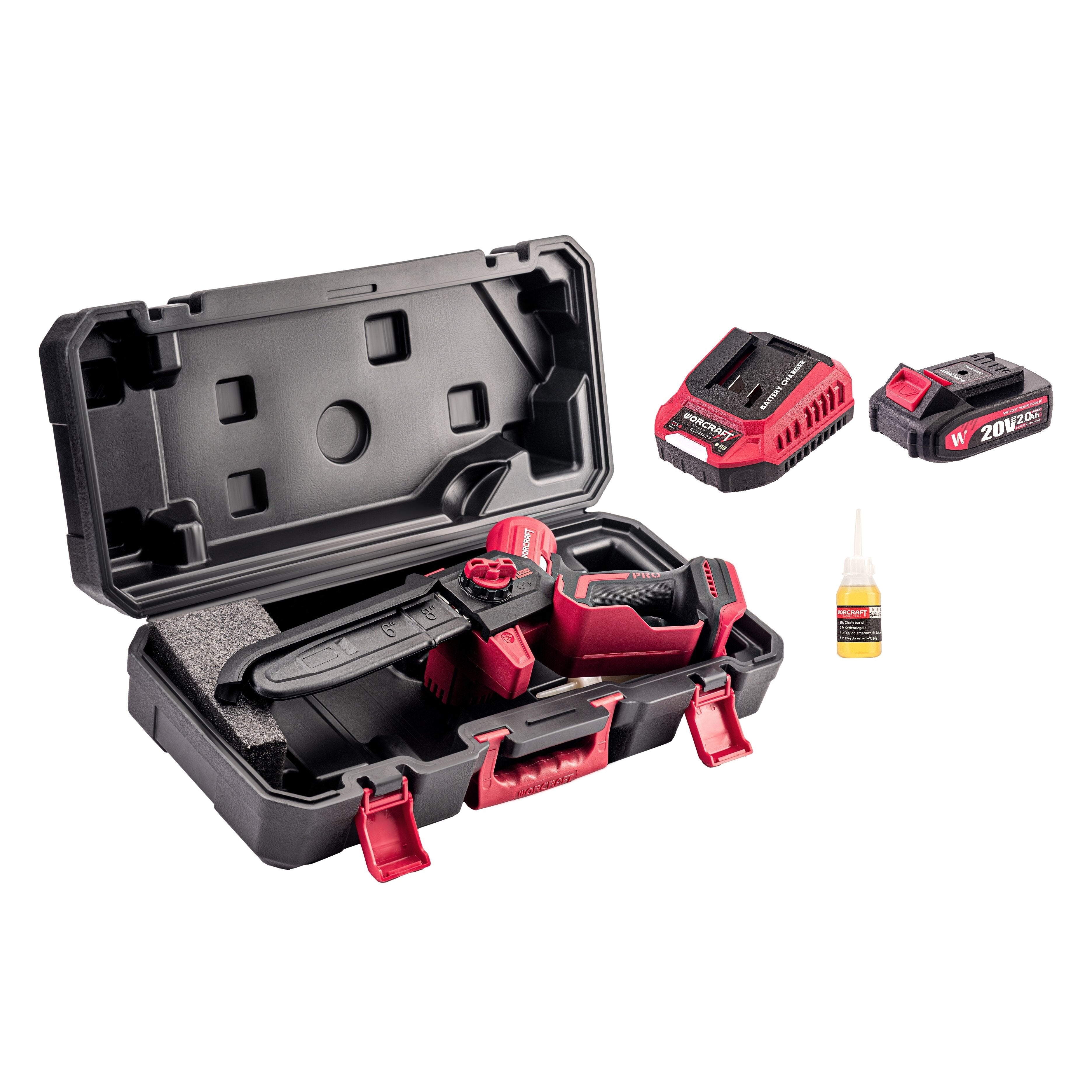 Li-ion bezvadu rokas zāģis WORCRAFT 8" 20 V 2x2,0 Ah (BMC)