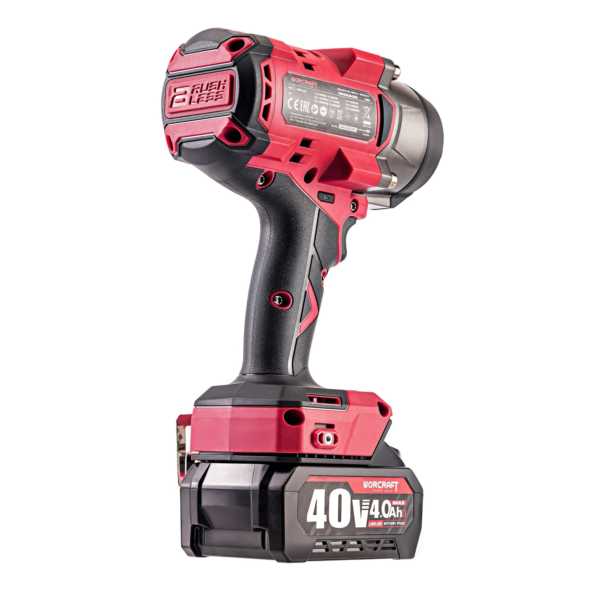 Li-ion bezsuku bezvadu triecienatslēga WORCRAFT 3/4'' 2600 Nm 40 V (BMC)
