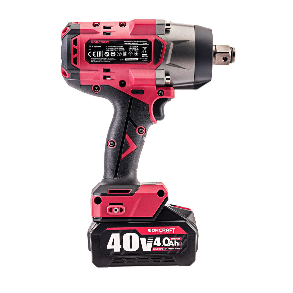 Li-ion bezsuku bezvadu triecienatslēga WORCRAFT 3/4'' 2600 Nm 40 V (BMC)