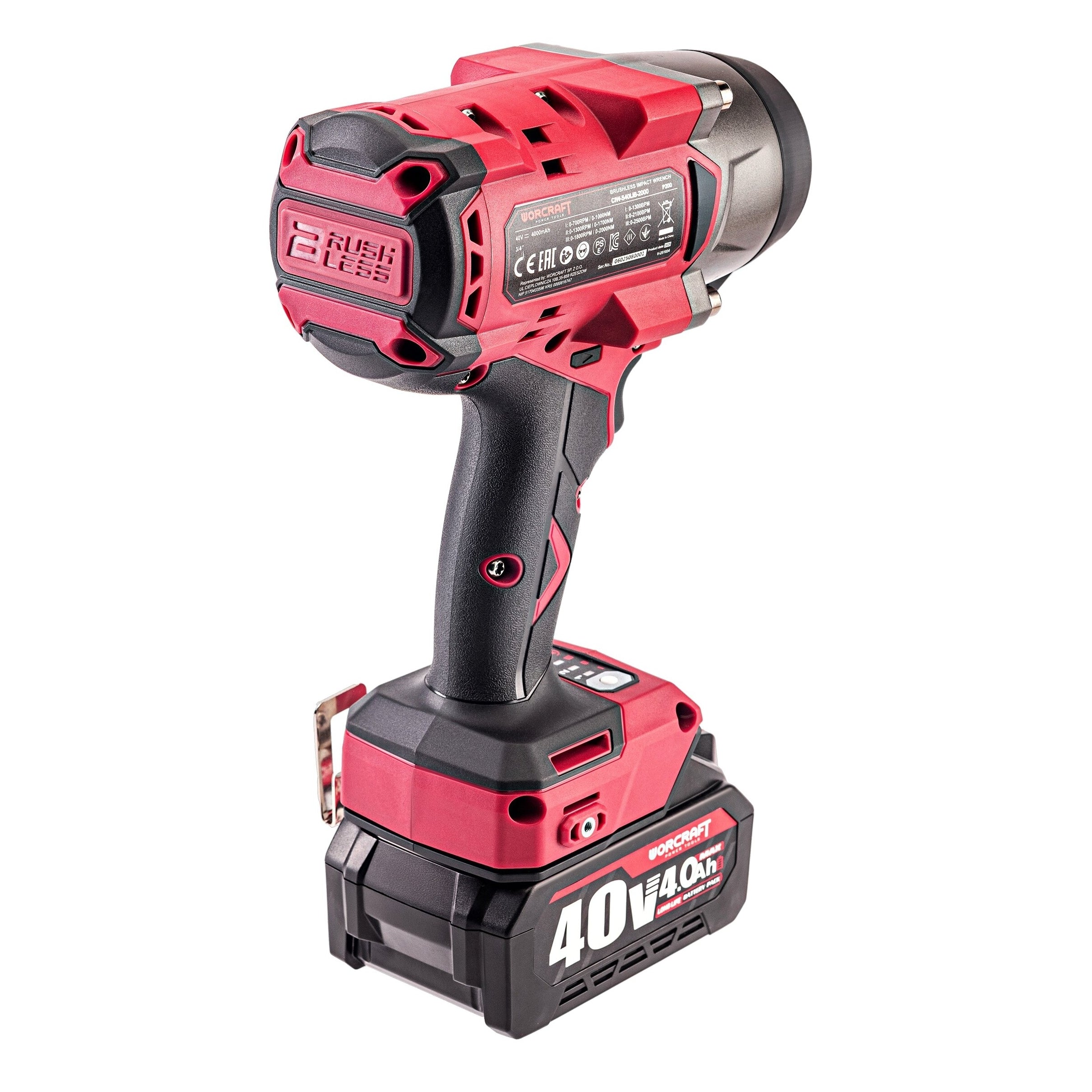 Li-ion bezsuku bezvadu triecienatslēga WORCRAFT 3/4'' 2600 Nm 40 V (BMC)