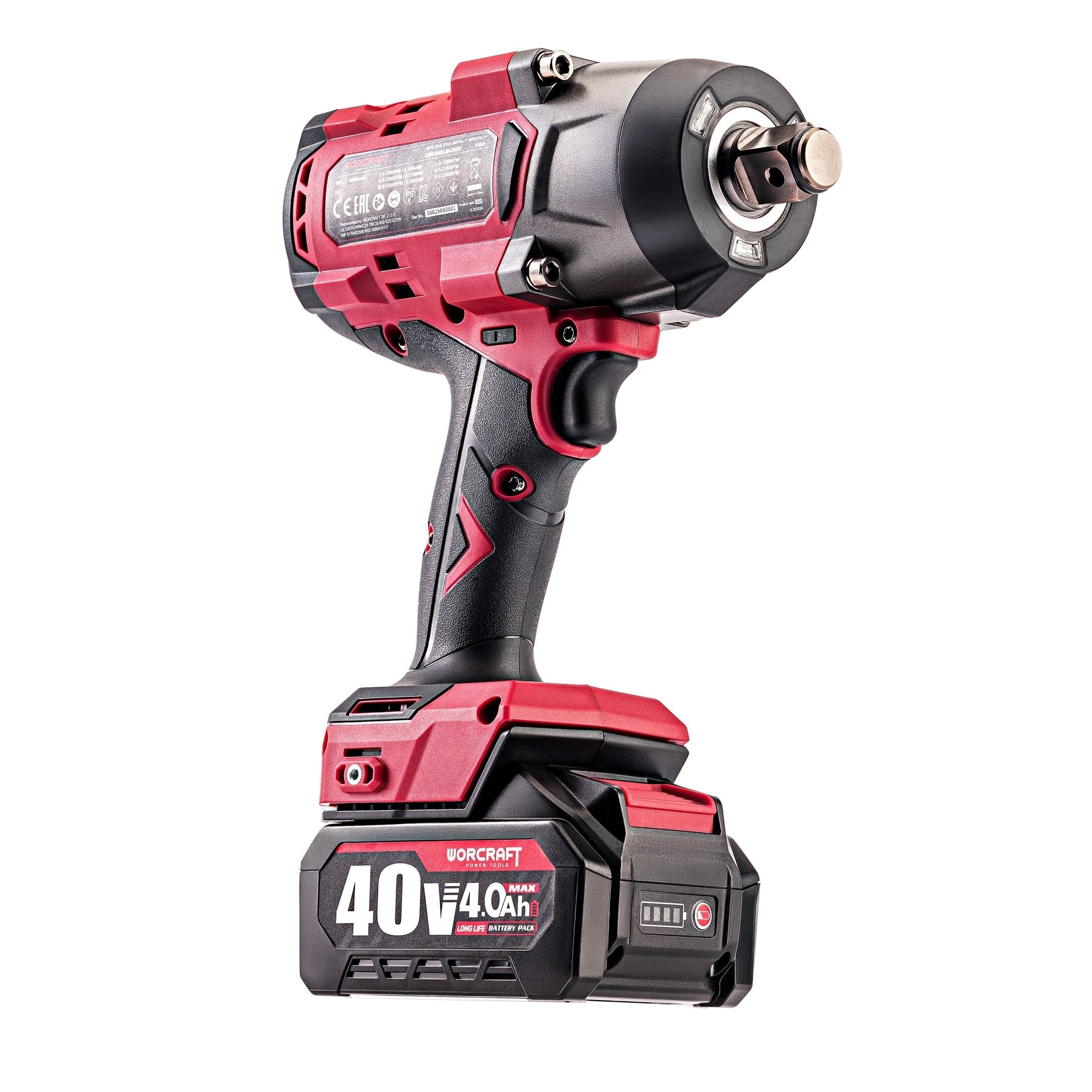 Li-ion bezsuku bezvadu triecienatslēga WORCRAFT 3/4'' 2600 Nm 40 V (BMC)