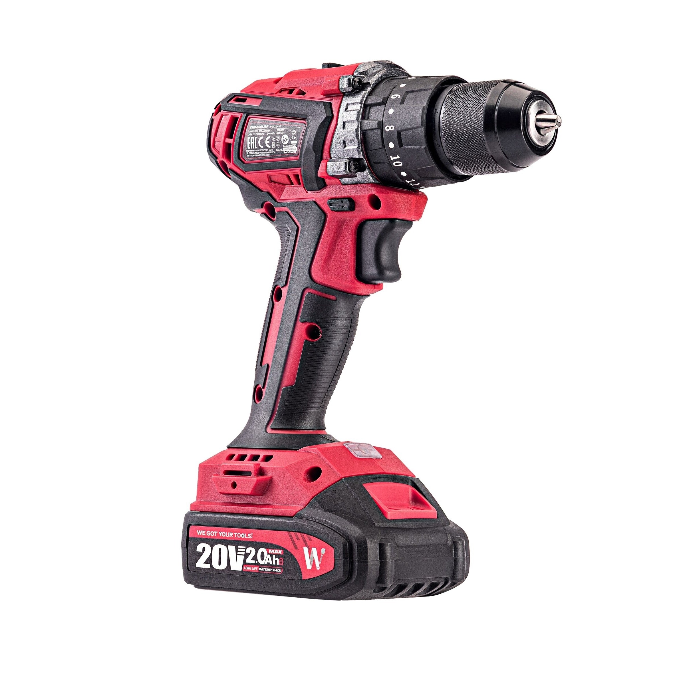 Li-ion akumulatora urbjmašīna WORCRAFT 20 V, 2x2,0 Ah (BMC)
