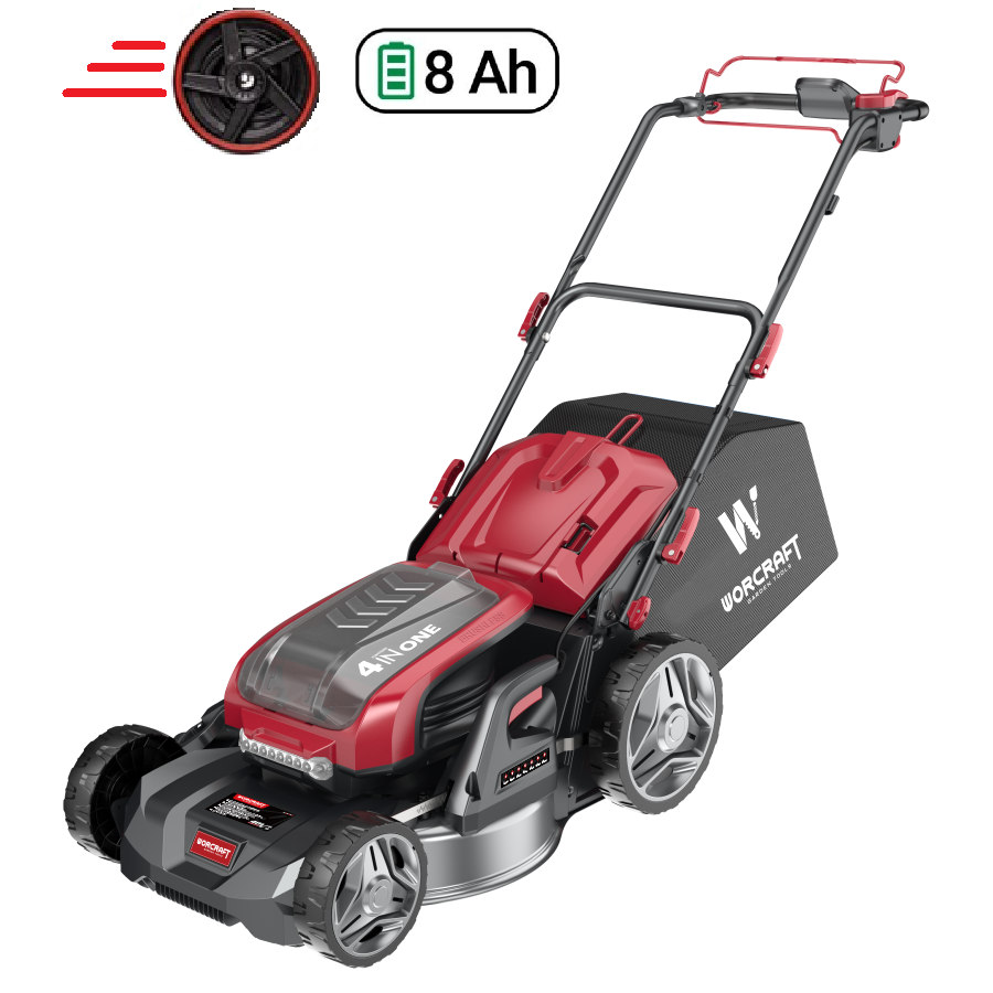 WORCRAFT 40 V bezvadu bezsuku zāles pļāvējs ar pašgājēju un litija jonu akumulatoru (4 gab. 20 V akumulatori, 8,0 Ah)