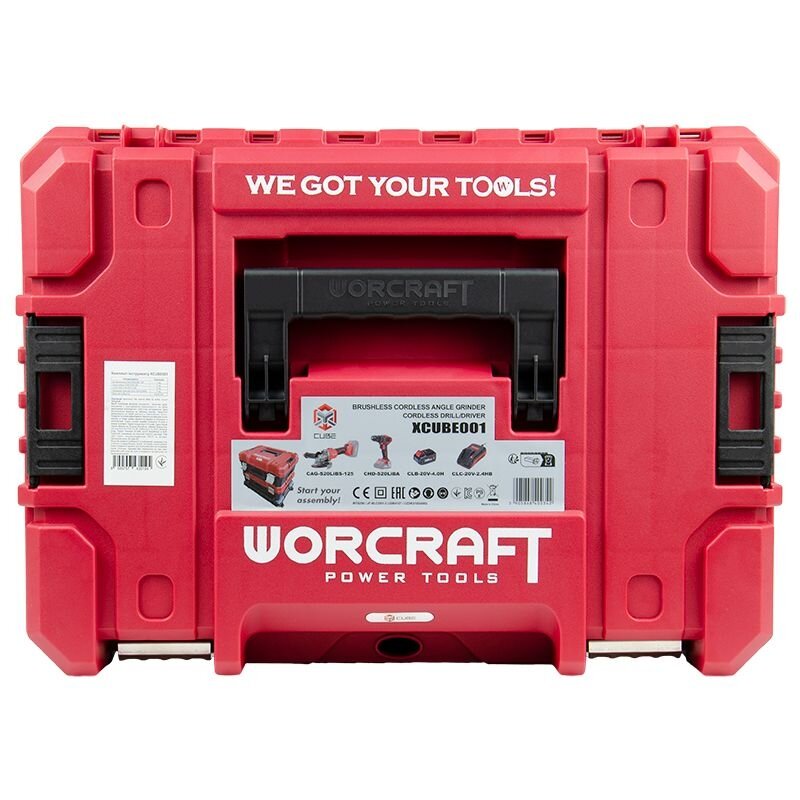 Li-ion akumulatora triecienurbjmašīna un leņķslīpmašīna WORCRAFT komplektā XCUBE kastē