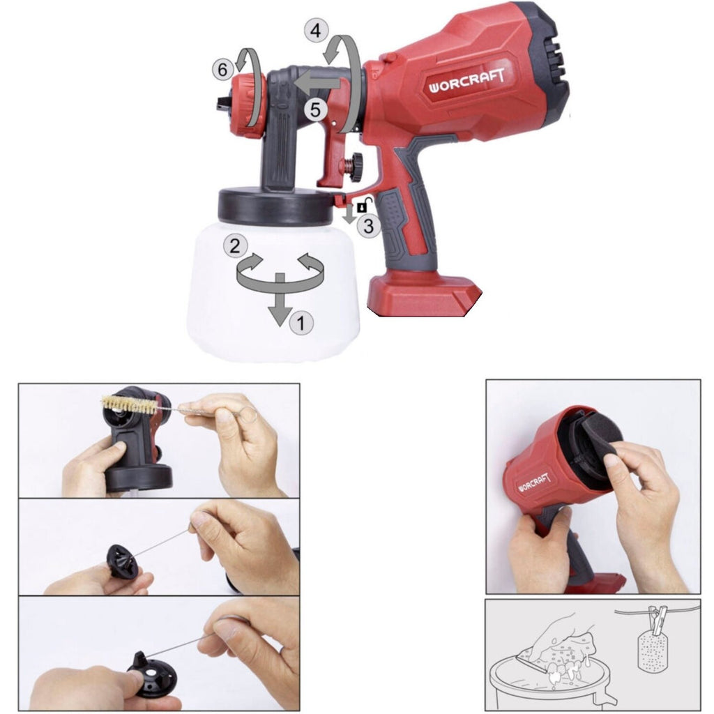 Ion bezvadu smidzināšanas pistole Ø1,8 mm, Ø2,6 mm WORCRAFT 20 V LI-ION