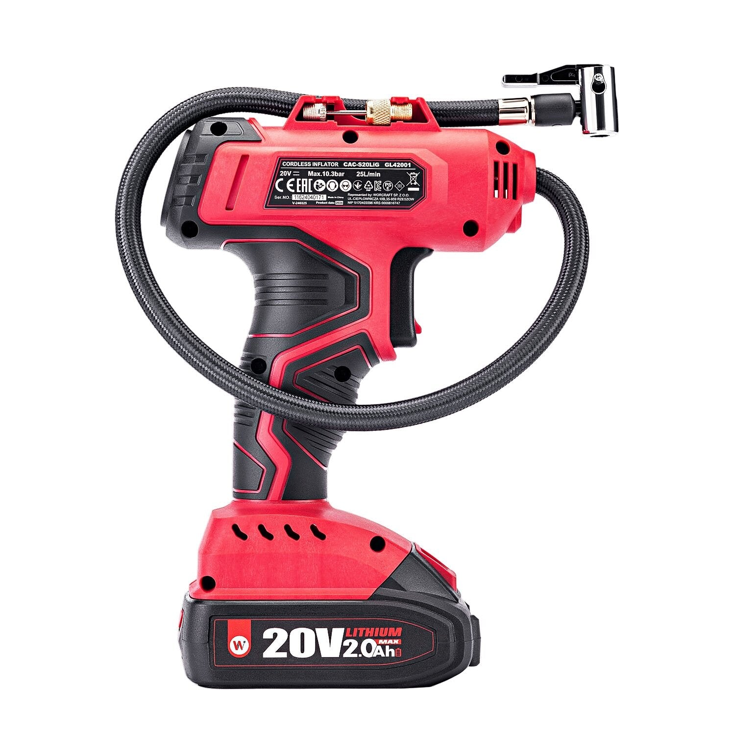 Li-ion bezvadu gaisa sūknis / kompresors WORCRAFT 20V