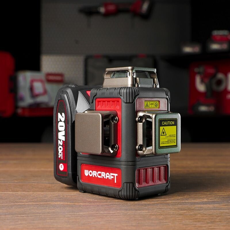 LI-ON krustveida lāzerlīmeņa 3x3D ar zaļo staru komplekts WORCRAFT 2,0 Ah XCUBE kastē