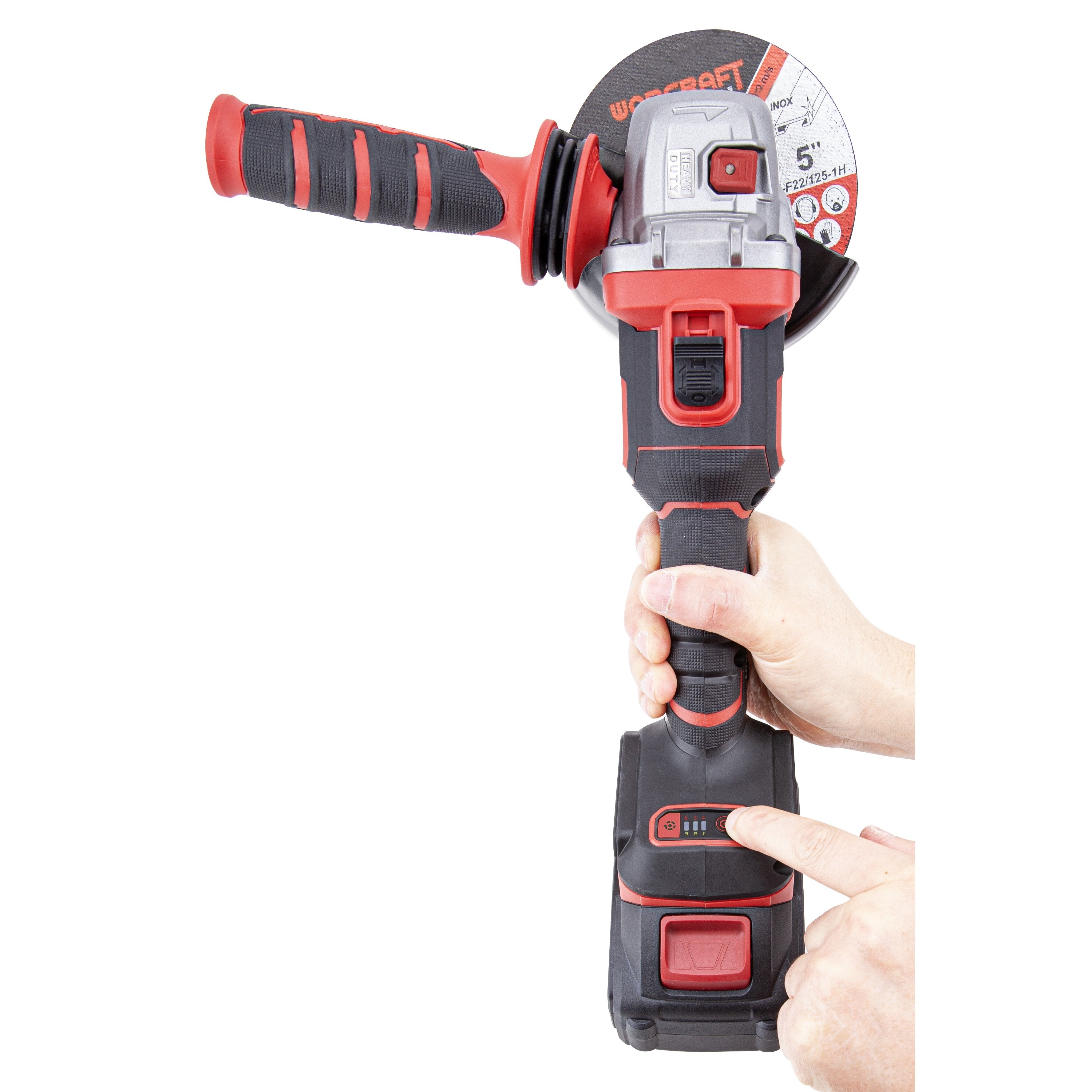 Li-ion bezvadu bezsuku leņķa slīpmašīna 125 mm WORCRAFT 20 V (BMC)
