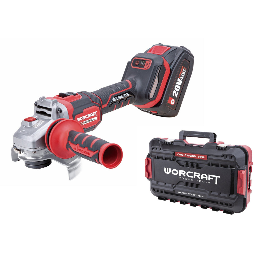 Li-ion bezvadu bezsuku leņķa slīpmašīna 125 mm WORCRAFT 20 V (BMC)
