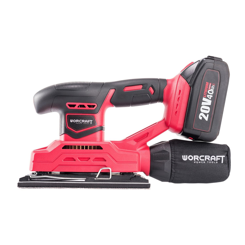 Li-ion bezvadu orbitālā slīpmašīna 94x185 mm WORCRAFT 20 V