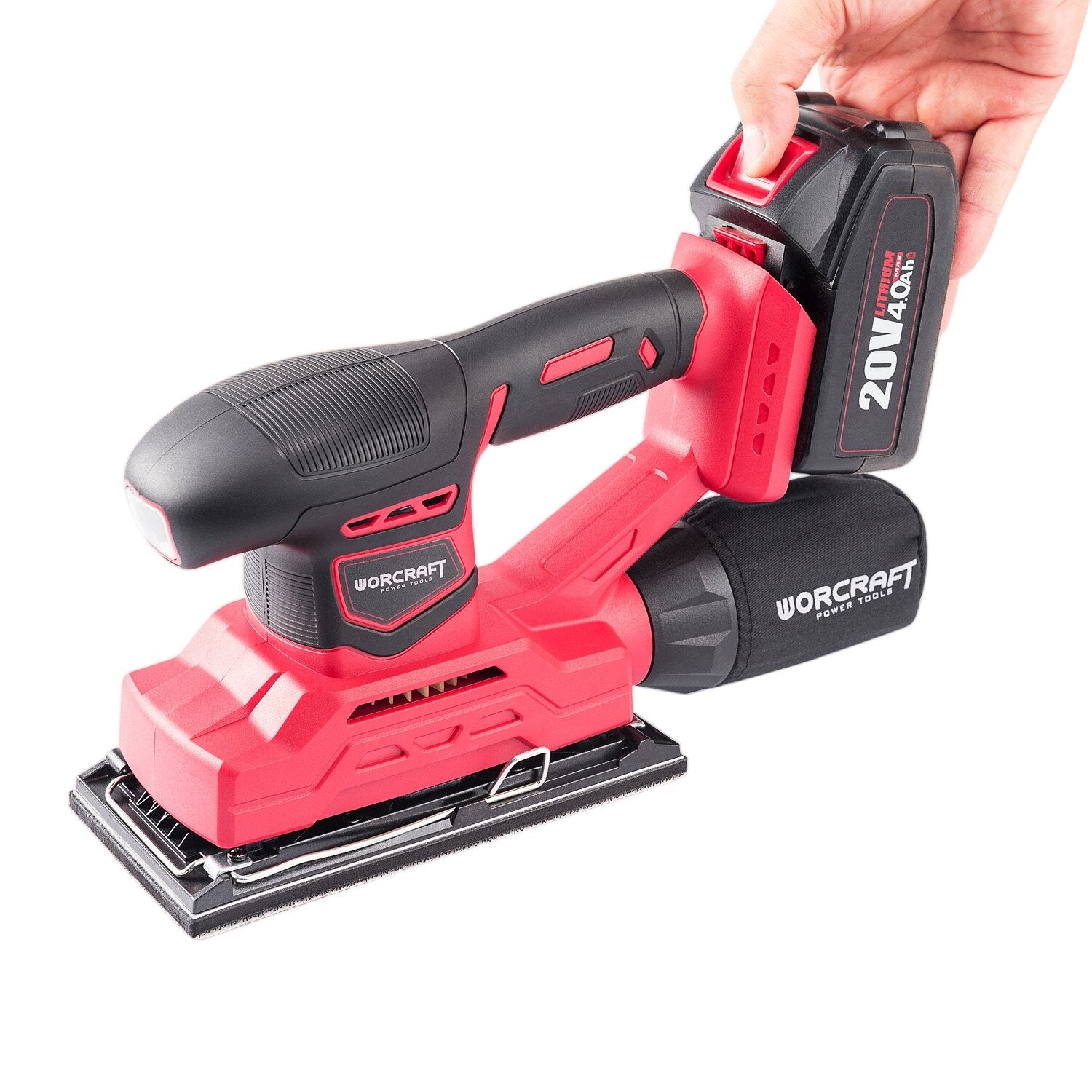 Li-ion bezvadu orbitālā slīpmašīna 94x185 mm WORCRAFT 20 V