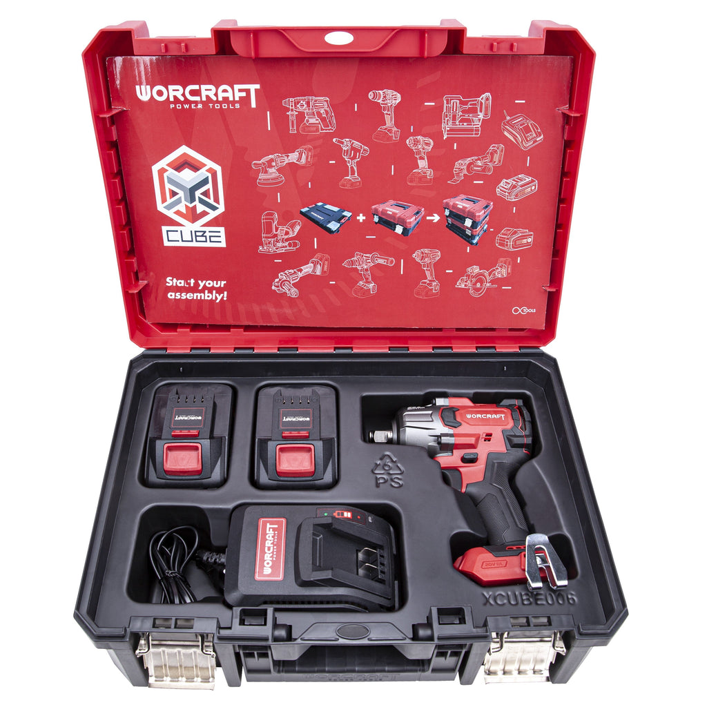 Li-ion bezsuku bezvadu triecienatslēga 1/2'' 850 Nm WORCRAFT 20 V (XCUBE iepakojumā)