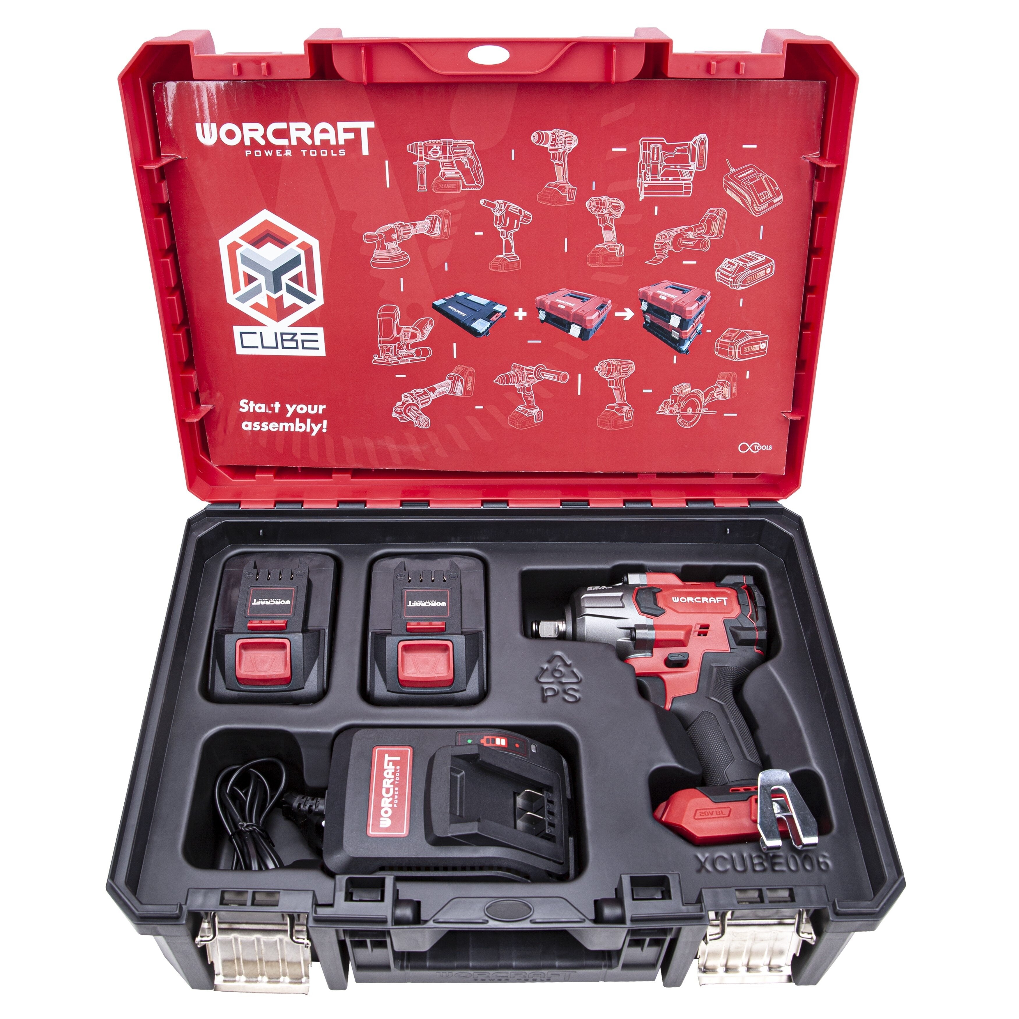 Li-ion bezsuku bezvadu triecienatslēga 1/2'' 850 Nm WORCRAFT 20 V (XCUBE iepakojumā)