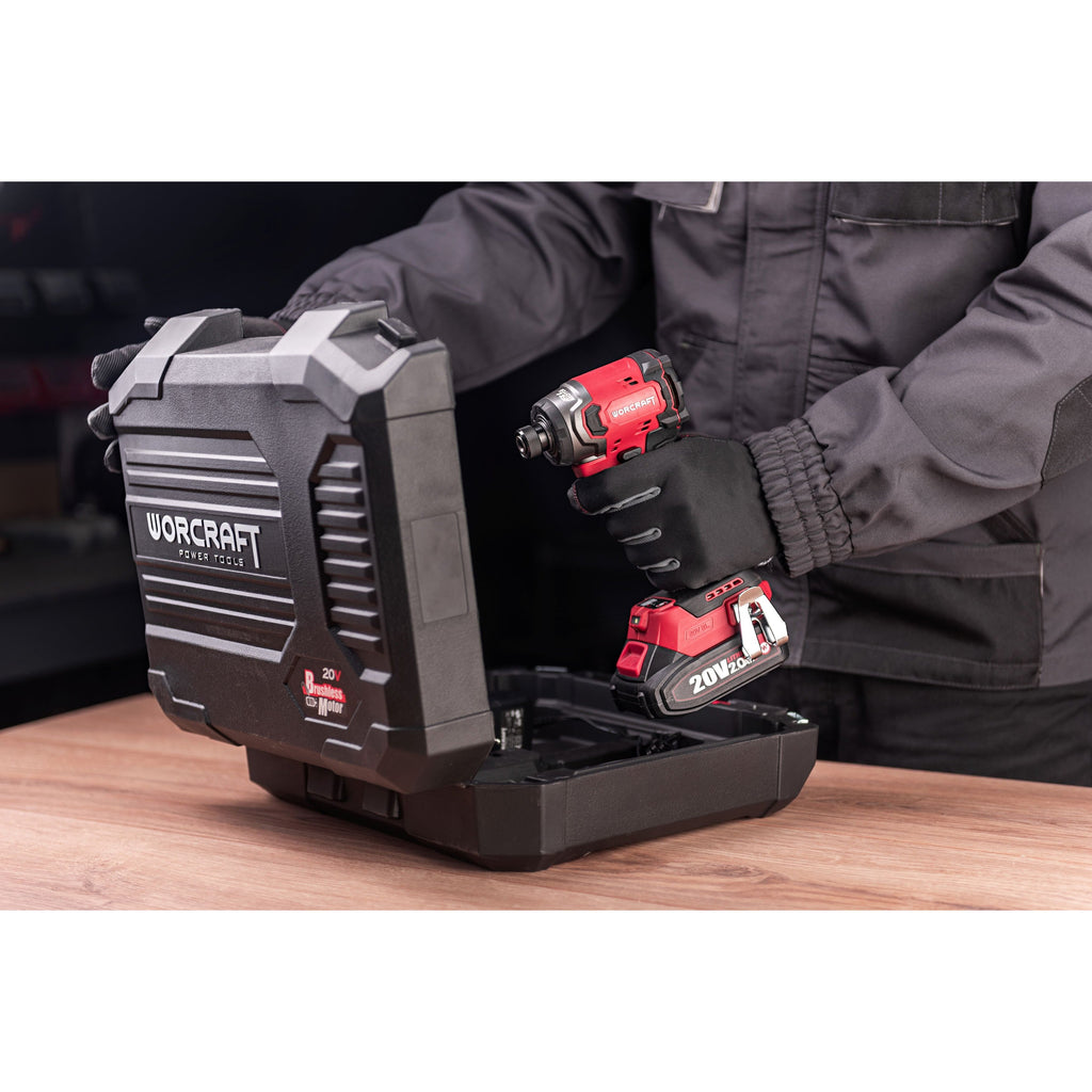 Li-ion bezsuku bezvadu triecienatslēga 1/4'' HEX WORCRAFT 20V (BMC) 2,0 Ah