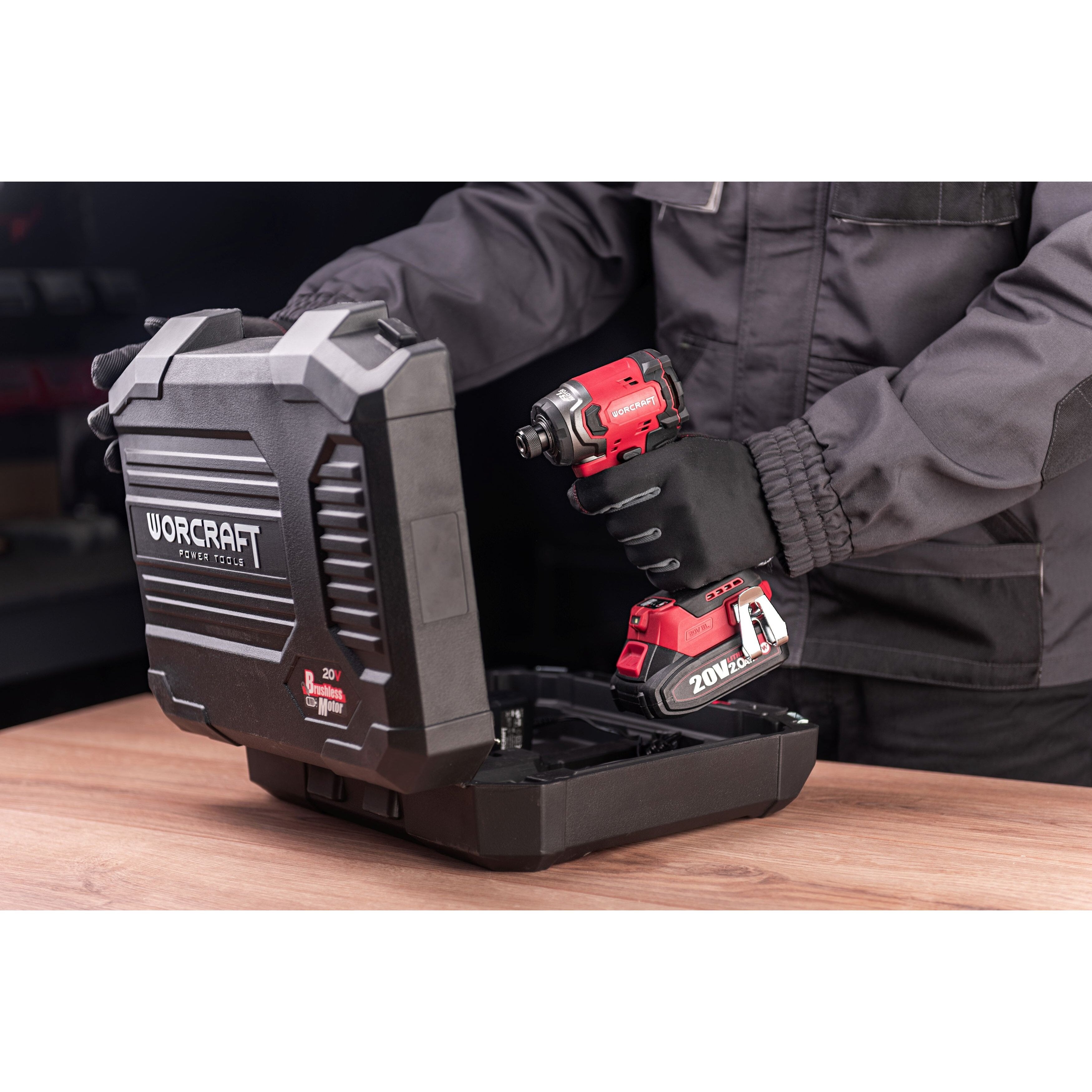 Li-ion bezsuku bezvadu triecienatslēga 1/4'' HEX WORCRAFT 20V (BMC) 2,0 Ah