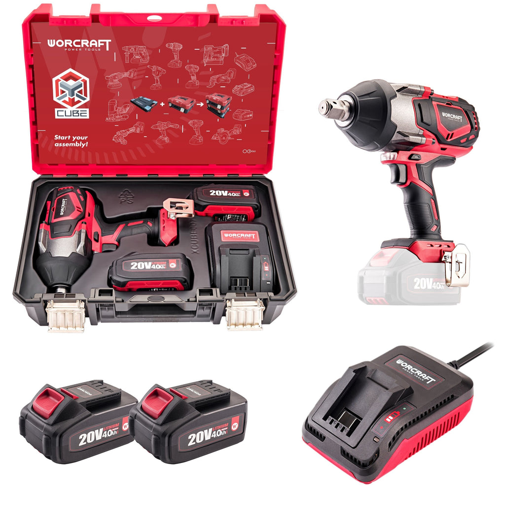 Li-ion bezsuku bezvadu triecienatslēga 3/4'' 1800 Nm WORCRAFT 20 V komplekts XCUBE kastē