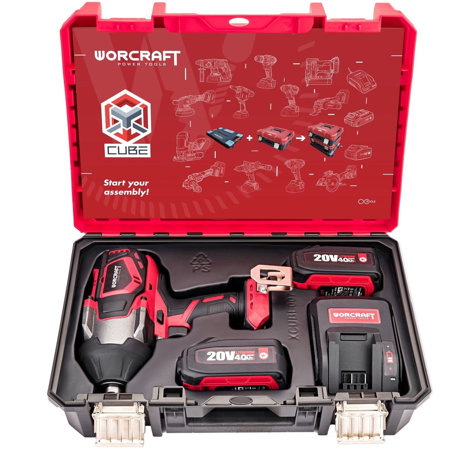 Li-ion bezsuku bezvadu triecienatslēga 3/4'' 1800 Nm WORCRAFT 20 V komplekts XCUBE kastē