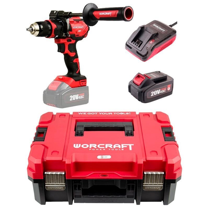 Li-ion bezvadu skrūvgriezis/urbjmašīna WORCRAFT 20 V (XCUBE kastē)
