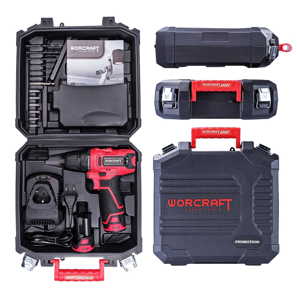 Li-ion bezvadu urbjmašīna WORCRAFT 12 V ar piederumiem plastmasas kastē