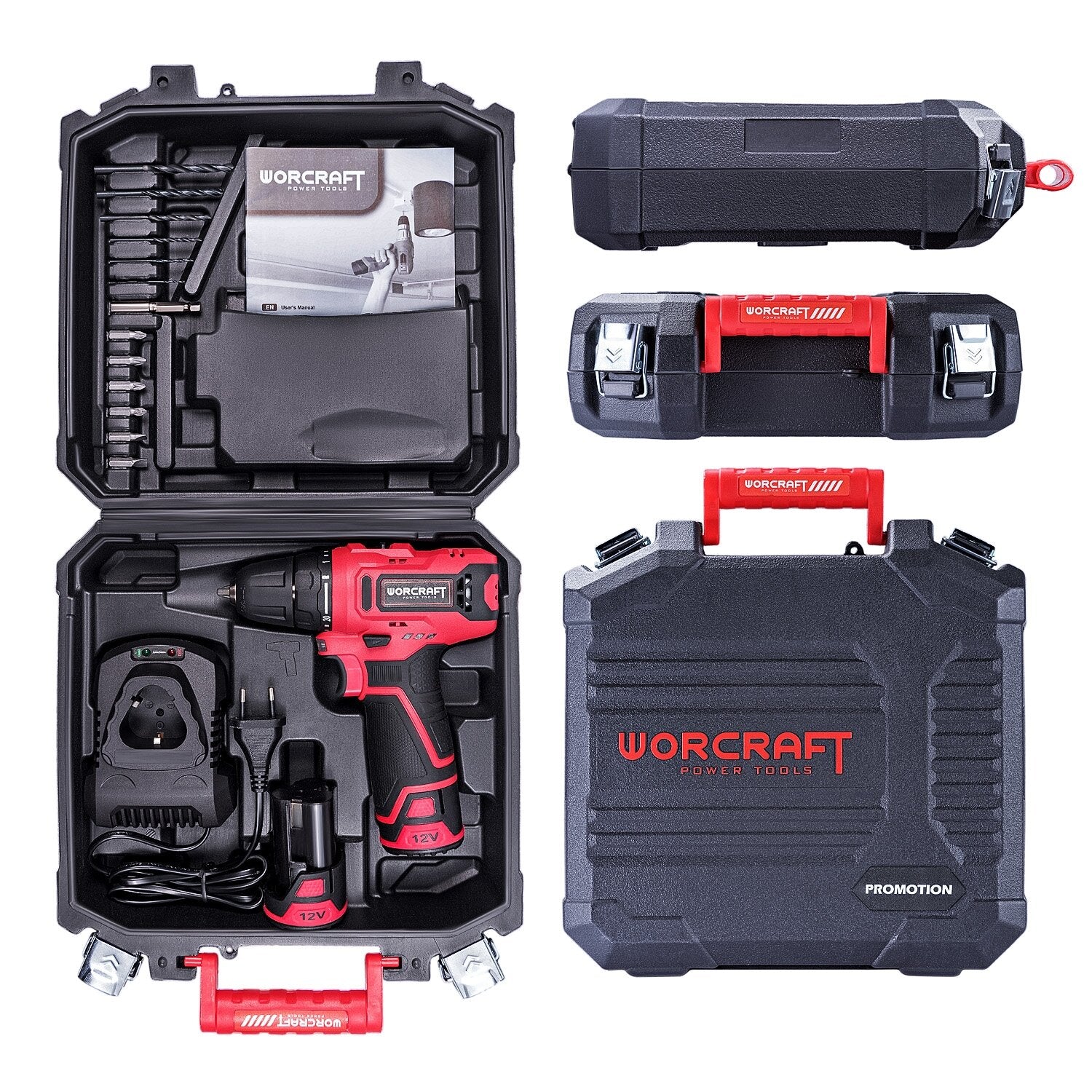 Li-ion bezvadu urbjmašīna WORCRAFT 12 V ar piederumiem plastmasas kastē