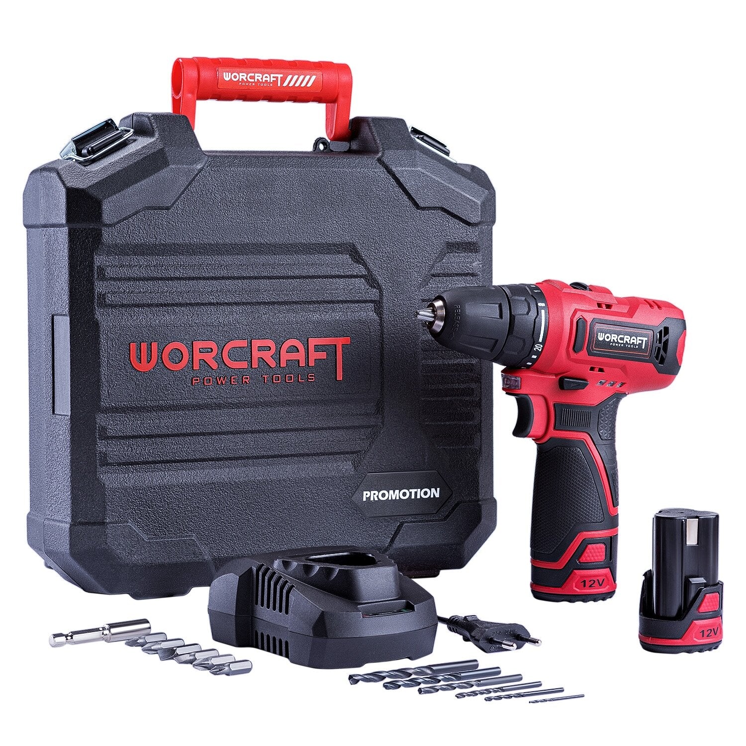 Li-ion bezvadu urbjmašīna WORCRAFT 12 V ar piederumiem plastmasas kastē