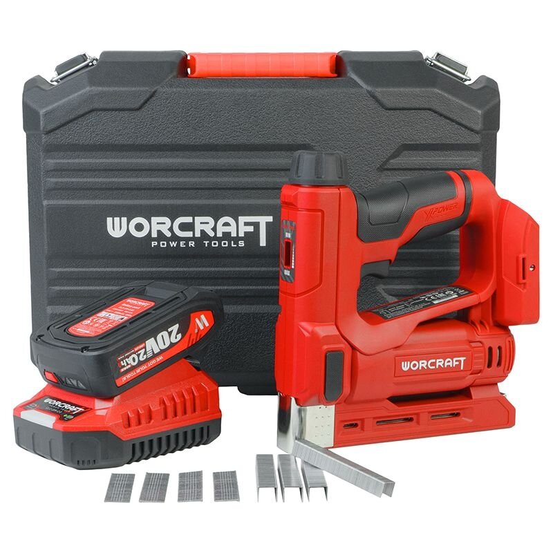 Li-ion bezvadu naglu un skavu pistole WORCRAFT 20 V, 2,0 Ah