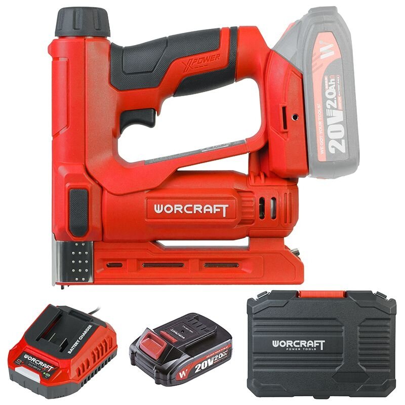 Li-ion bezvadu naglu un skavu pistole WORCRAFT 20 V, 2,0 Ah