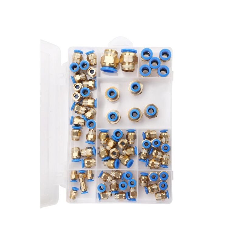 Vītņoto pneimatisko ātrsavienotāju komplekts (4–16 mm) (1/8" + 1/4" + 1/2") 72 gab.