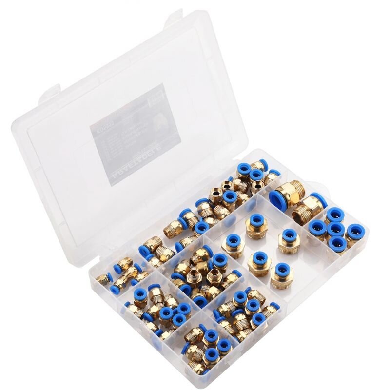 Vītņoto pneimatisko ātrsavienotāju komplekts (4–16 mm) (1/8" + 1/4" + 1/2") 72 gab.