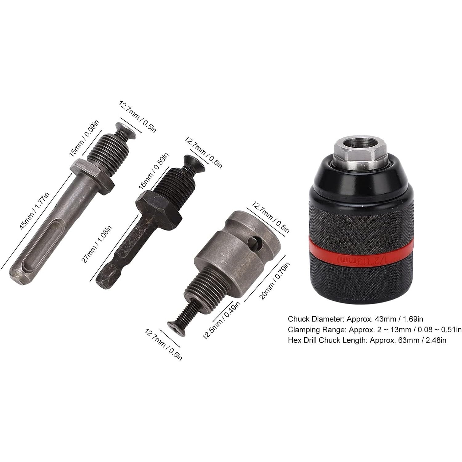 Urbšanas patrona 1/2'' Ø2-13mm ar adapteriem 4 gab.