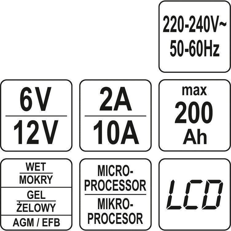 Elektroniskais akumulatora lādētājs 6/12V 2/10A 200Ah