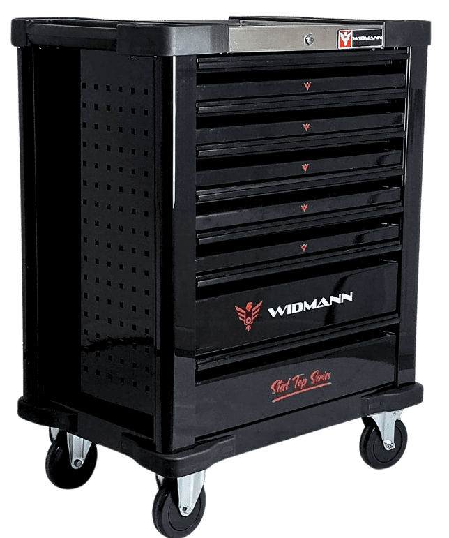 WIDMANN instrumentu ratiņi – 7 atvilktnes ar 7 komplektiem, 281 gab. WM-ST-7BK